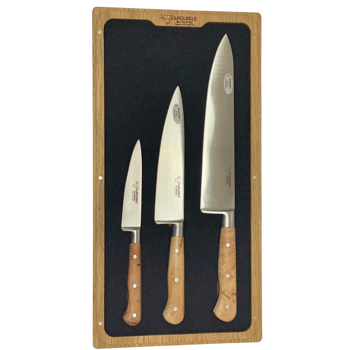 LAGUIOLE EN AUBRAC L Professional Stainless Fully Forged Steel Made In France Starter 3-Piece Premium Kitch Knife Set With Juniper Handles