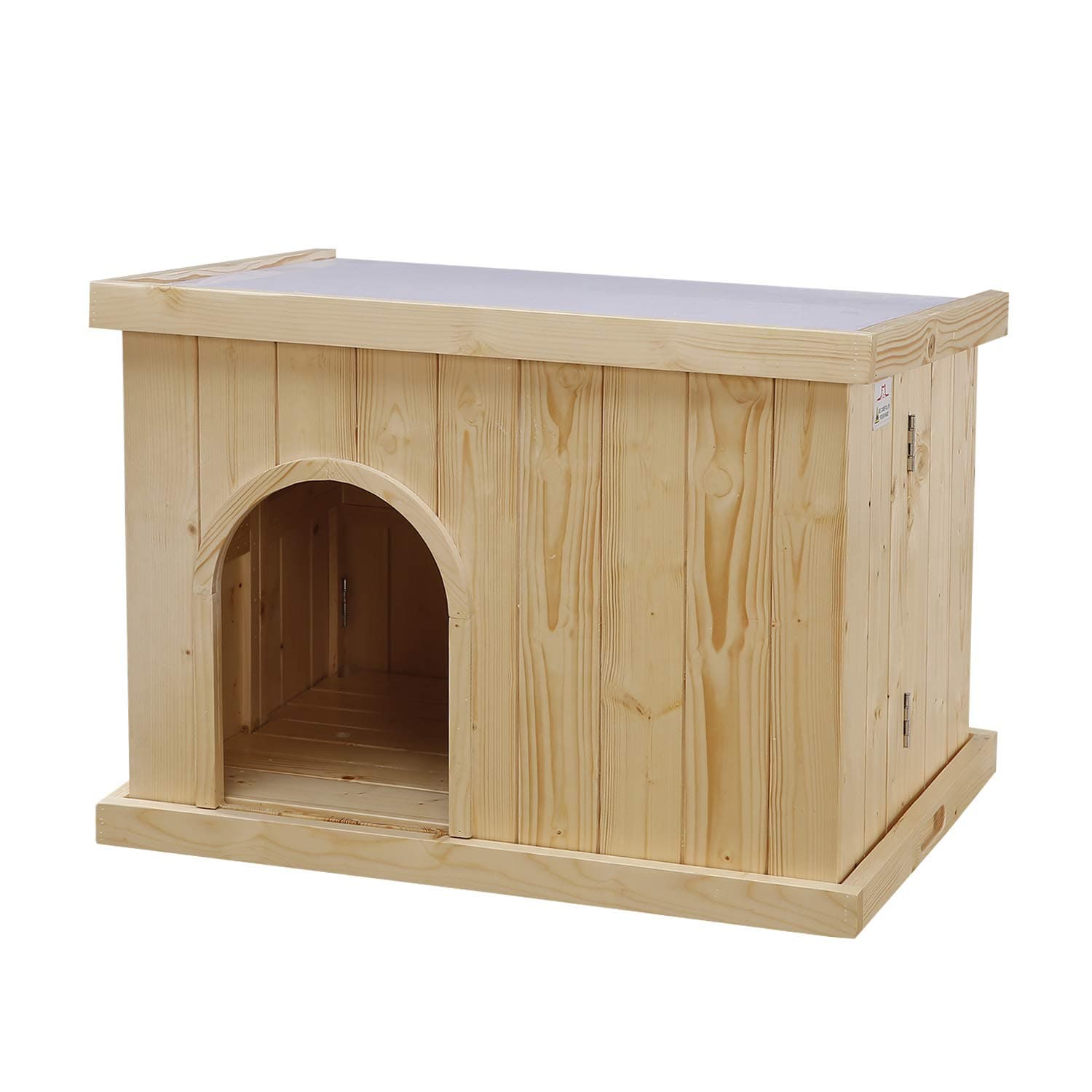 JSY Wood Dog House Kennel with Opening Roof & Bottom Removable for Indoor/Outdoor, Natural Pine and Only 4-Steps Assembled