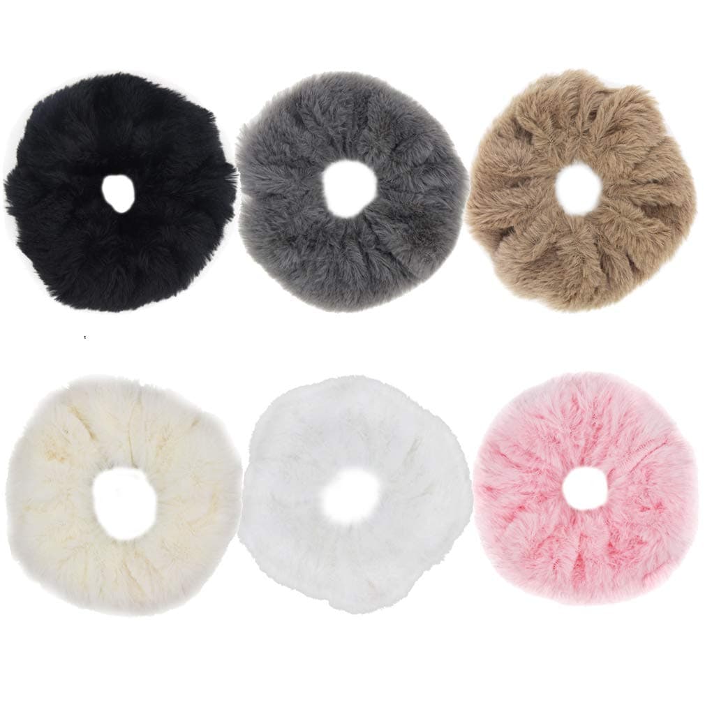 Faux Fur Furry Scrunchies Fur Hair Bands Wristband Hair Rings Ponytail Holder Hair Accessories (Mixed Colors)