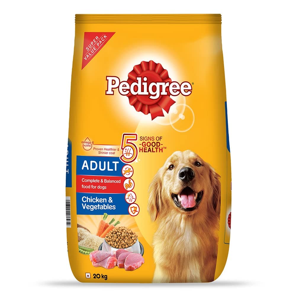 Pedigree Adult Dry Dog Food, Chicken & Vegetables, 20 kg, Contains 37 Essential Nutrients, 100% Complete & Balanced Food for Adult Dogs