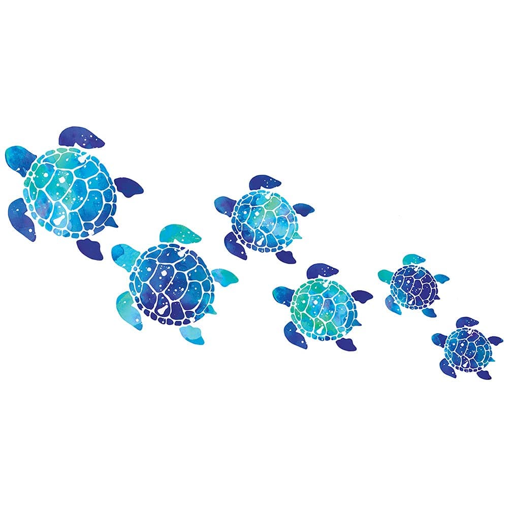 WIRESTER Clear Decal Vinyl Wall Sticker Decoration for Home Office Living Room Wall Bathroom Toilet, Sea Turtles Family Ocean, Set 6 Blue