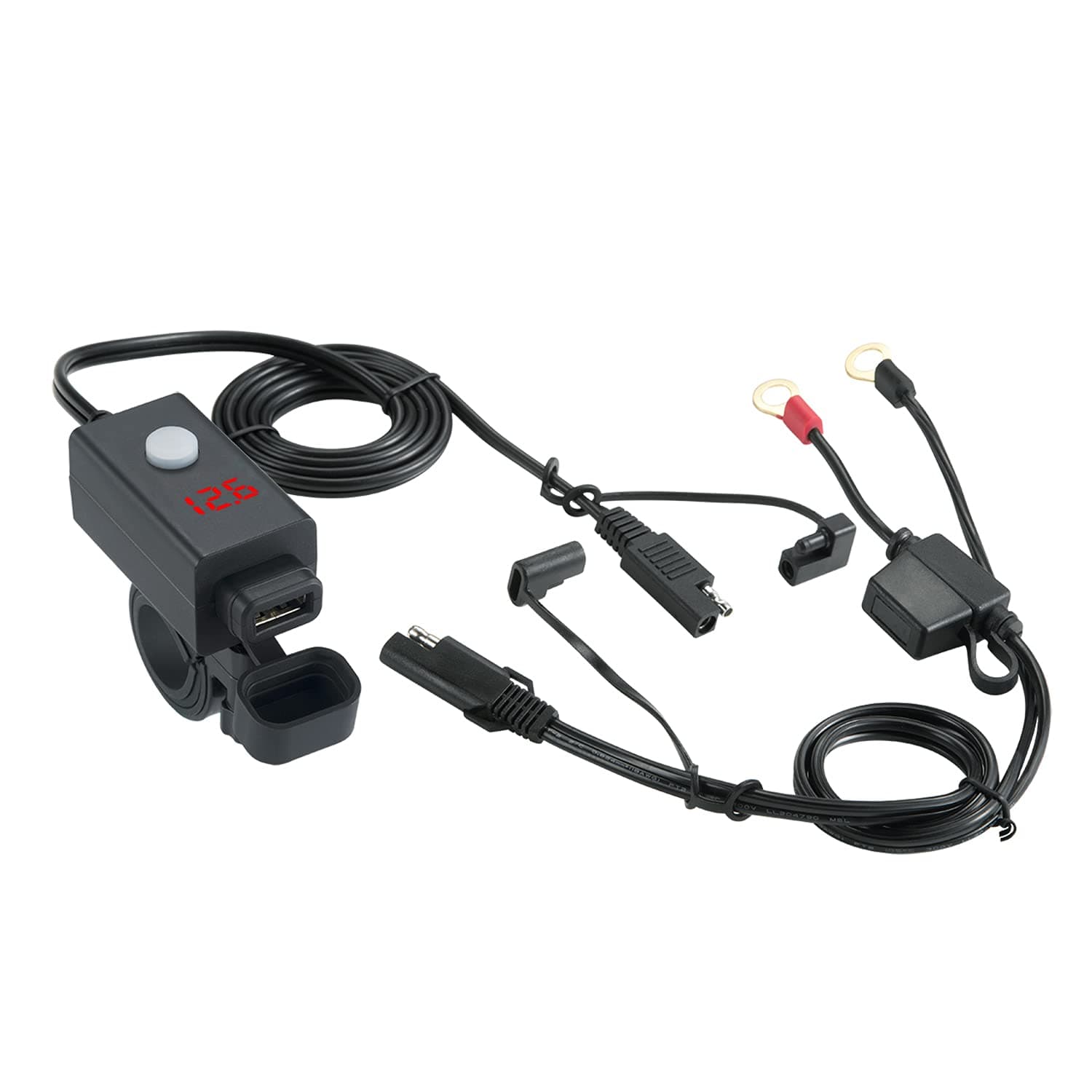 iMESTOU Motorcycle SAE to USB Phone Charger Kit Waterproof 5V 3.1A Power Socket with Voltmeter &Switch &Fused Quick Disconnect Work with 12-24V Vehicle Handlebars for iPhone /Samsung /GPS /Camera etc