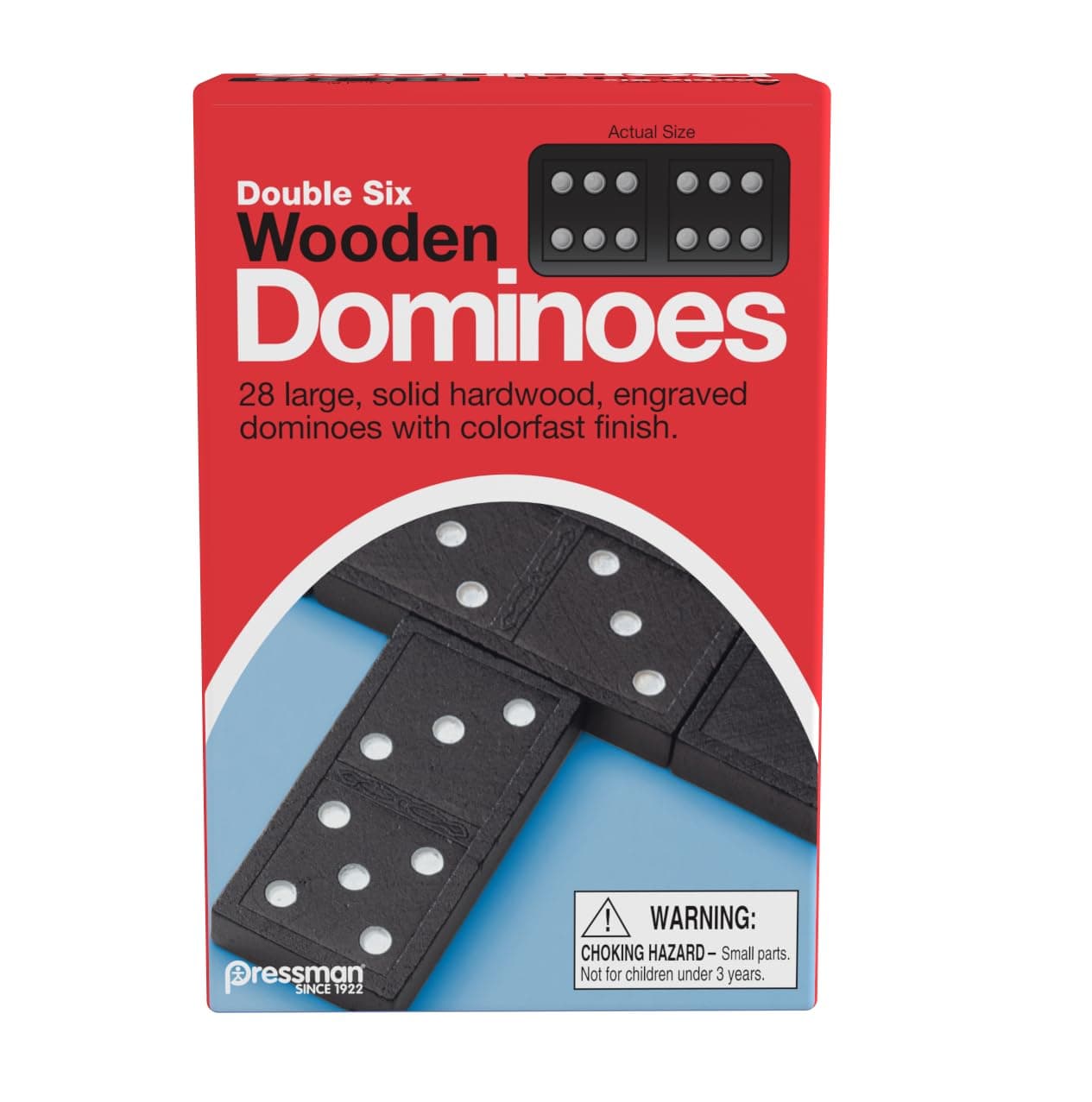 Pressman Toy Double Six Wooden Dominoes, 28 Pieces Wooden Dominoes Six