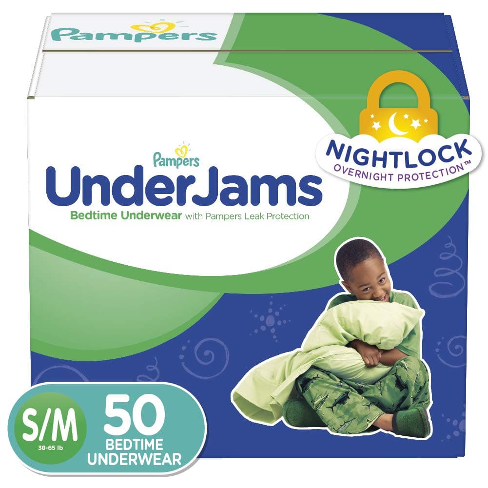 Pampers UnderJams Disposable Bedtime Underwear for Boys, Size Small/Medium (50 Count), Super Pack