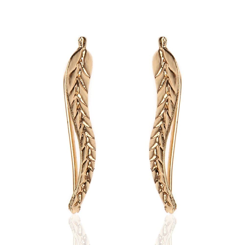 CS-DB Women Lady Girl Ear Sweep Wrap Silver Gold Leaf Shape Ear Stud Climber Leafs Ear Cuffs Earrings …