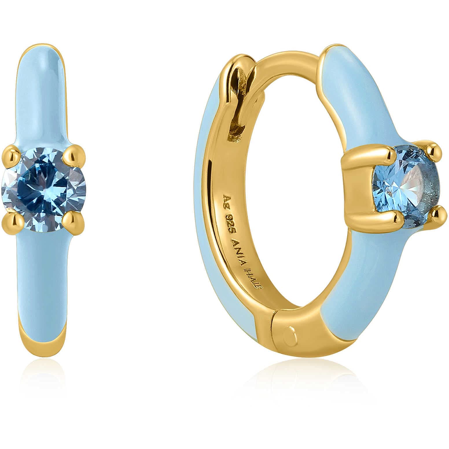 Teal Enamel Thick Silver Hoop Earrings E028-04H-T