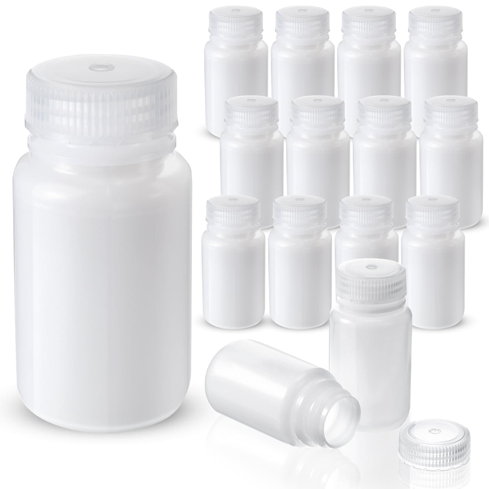Zhehao 30 Pcs 4 oz Sample Bottle with Cap Wide Mouth Reagent Bottle Plastic Hdpe Jar with Lid Empty Sealed Leakproof Container for Water Oil Lab Classroom Home(Translucence)