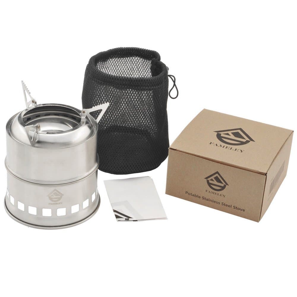 FAMELEY Camping Stove/Backpacking Stove, Portable Stainless Steel Wood Burning Stove with Nylon Carry Bag for Outdoor Hiking,Traveling and Picnic