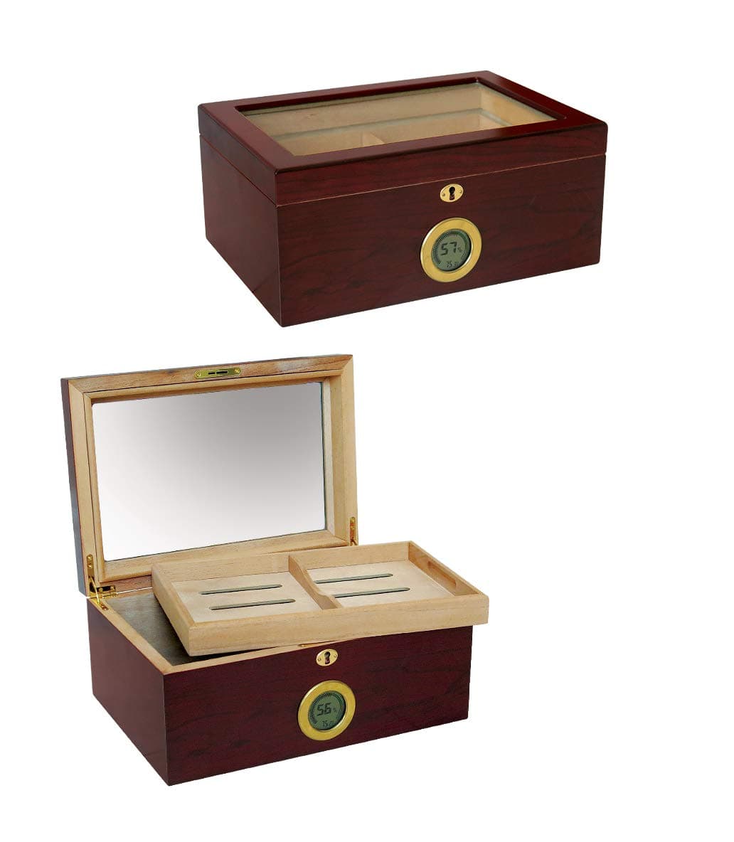 Prestige Import Group 100 Ct. Humidor w/ Glass Top & External Digital Hygrometer
