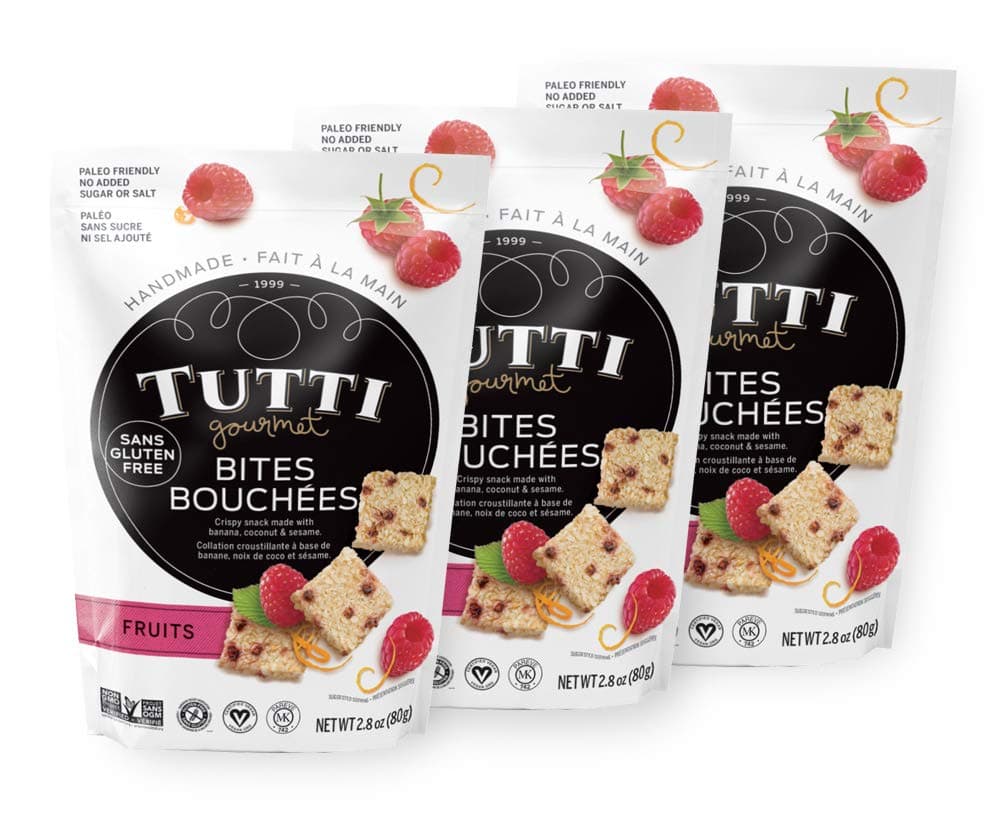 Tutti Gourmet Gluten Free Snacks Bites (Fruits) - No Added Sugar - (3 Pack) 3 x 2.8 oz - Paleo Snacks - Vegan Snacks - Healthy Snacks - Great For Lunch Boxes