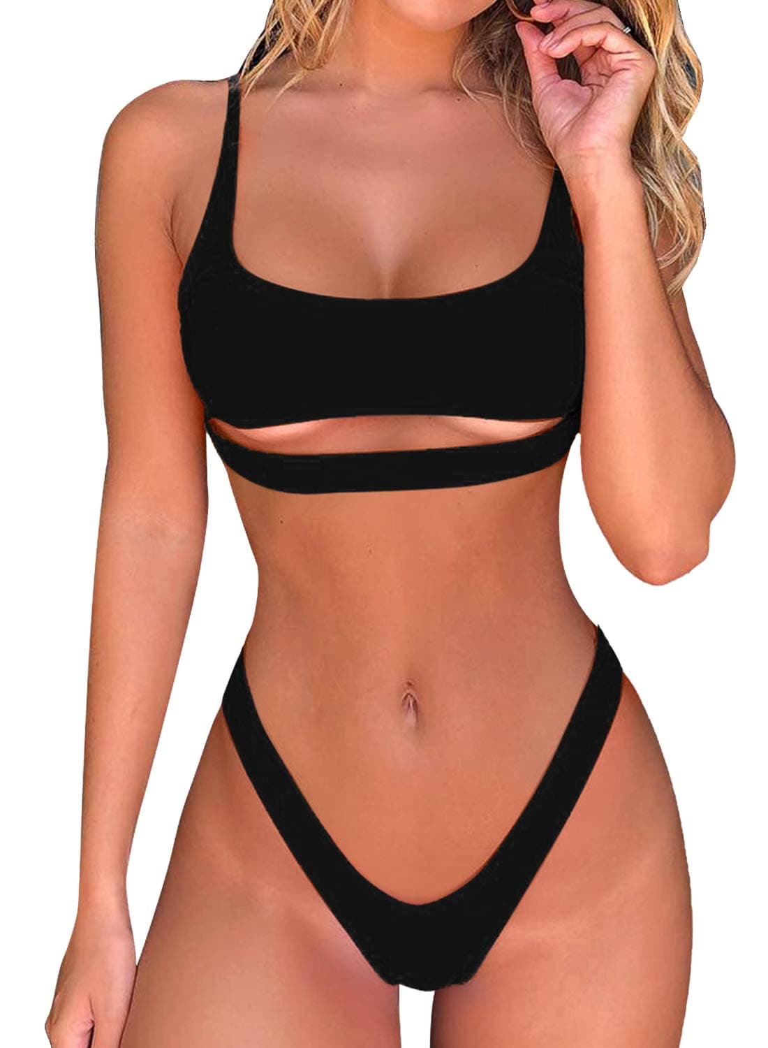 Byoauo Sexy Bikini for Women Cutout Underboob Top with High Cut Cheeky Bottom Bathing Suit