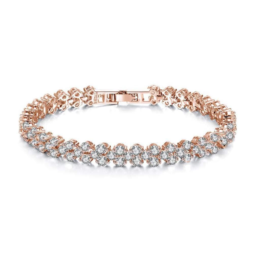 FannyShop Rhinestone Bracelet Bangle Link, Women Silver/Gold Plated Crystal Bracelets, Fashion Teen Girl Bangle Bracelet - Bridal, Wedding, Prom, Party Wear, Pageant, Tennis Bracelet (Rosegold)