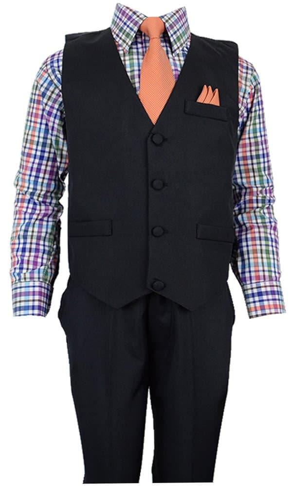 Vittorino Boys 4 Piece Suit Set with Vest, Dress Shirt, Bow Tie, Pants & Pocket Square | Big & Little Kids Formal Apparel