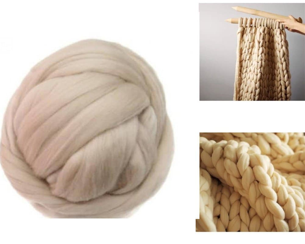 Arm Knitting Yarn Chunky Wool Yarn Bulky Wool Yarn Giant Knit Yarn Extreme Knitting (0.55lbs/250g, Apricot)