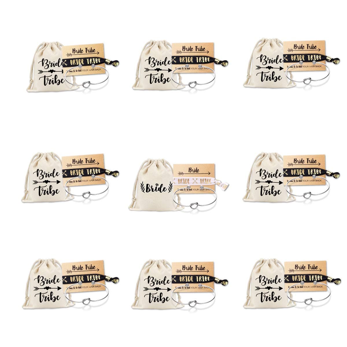 Bridesmaid bracelets-Ikooo 5 pcs Love Knot Open Bangle With Bride Tribe Hair tie for Best Friend, BFF of the Bride wedding Gift