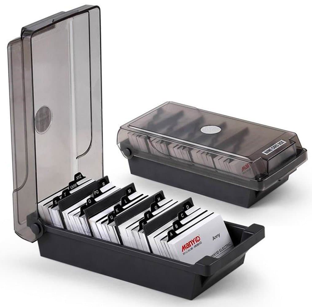 SFQMT 500 Cards Desk Business Card Box Organiser Holders with Dividers and Index Tabs Black