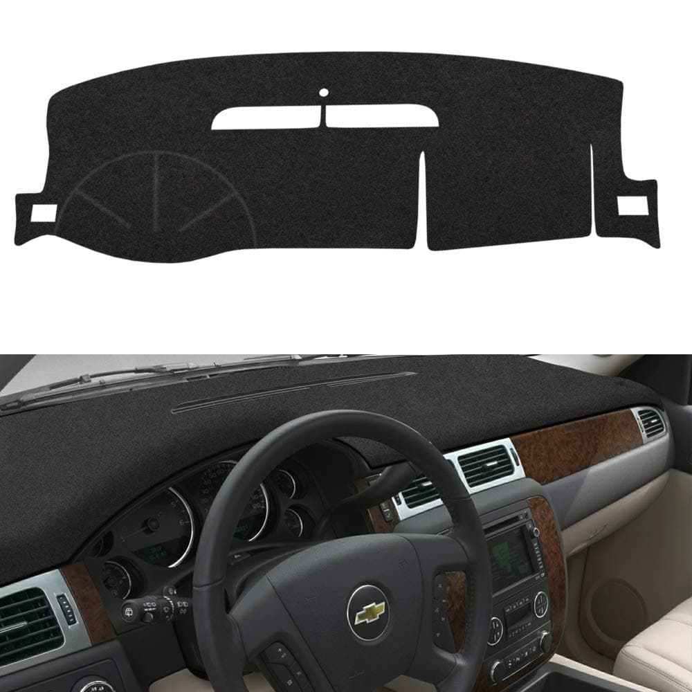 EONLION Car Dash Cover Compatible with Chevy Chevrolet Suburban/Tahoe 2007-2013,Chevrolet Avalanche Silverado 1500 LTZ 2007-2013,GMC Yukon All Models 2007 2008 2009 2010 2011 2012 2013 201 (Black)