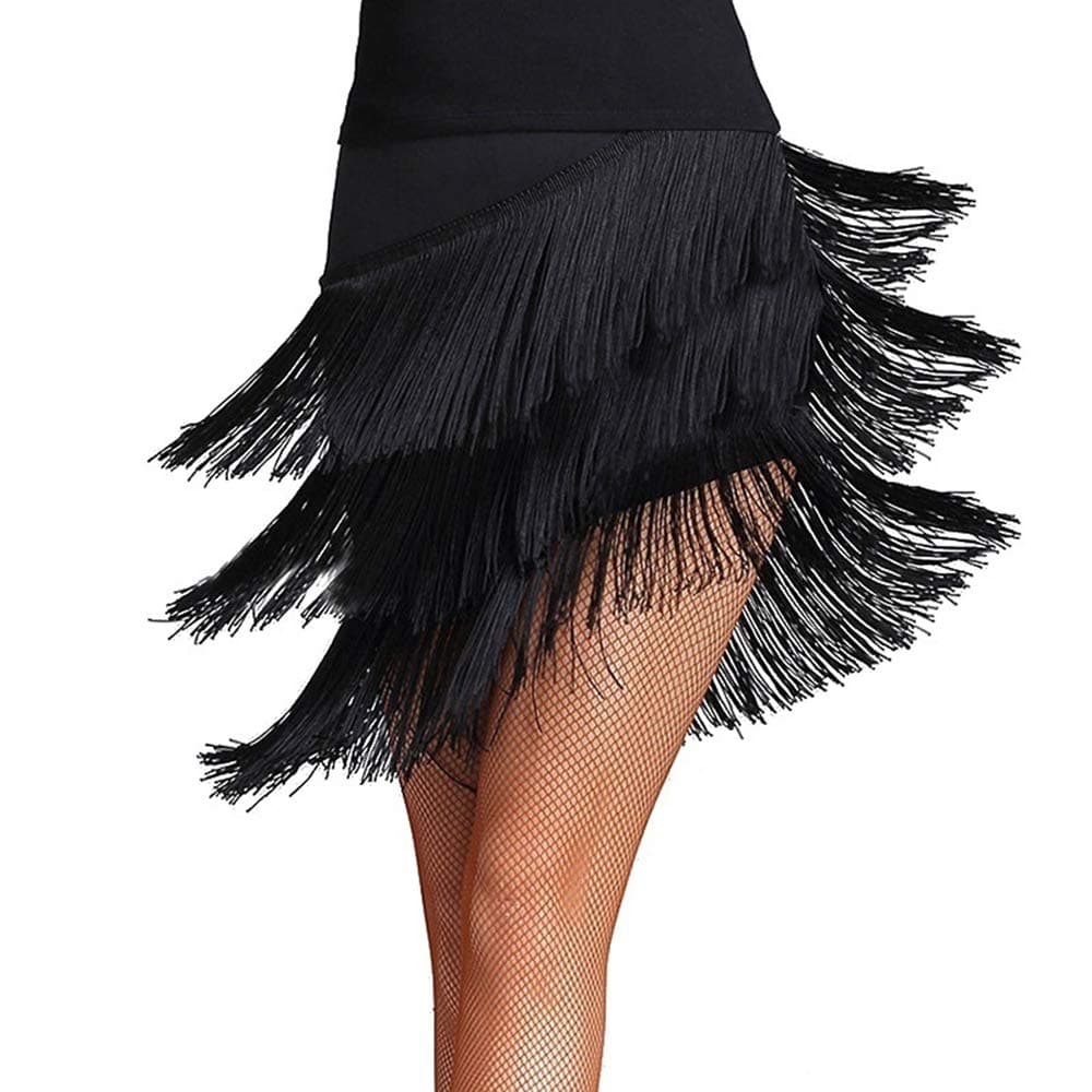 YM YOUMU Women Tassel Tiered Latin Dance Practice Skirt for Tango Ballroom Samba Salsa Dancewear