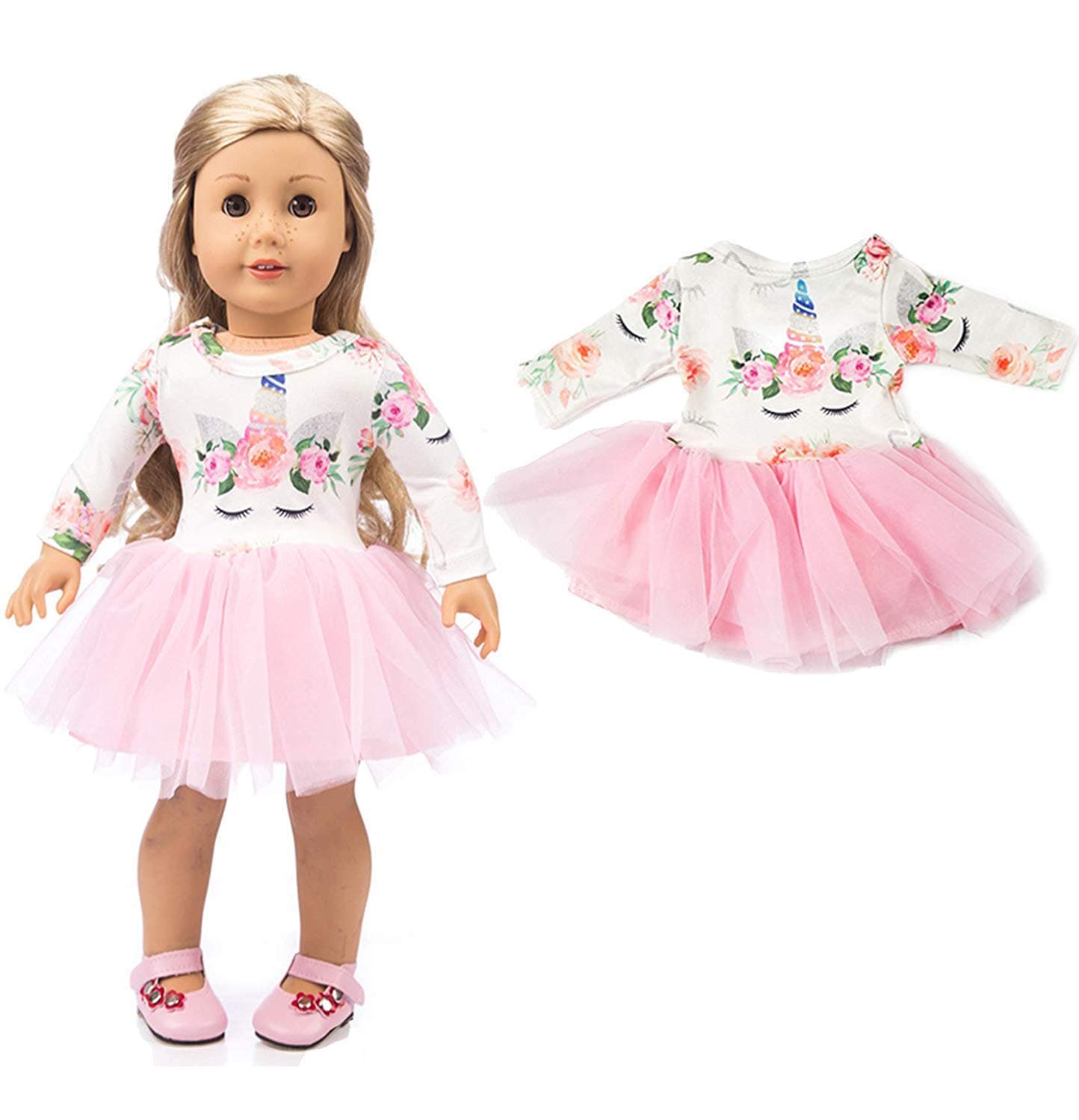 yijing Doll Clothing,Pink Long Sleeve Veil Soft Cotton Unicorn Doll Dress Clothes for 18 inch American Toy Girl Doll