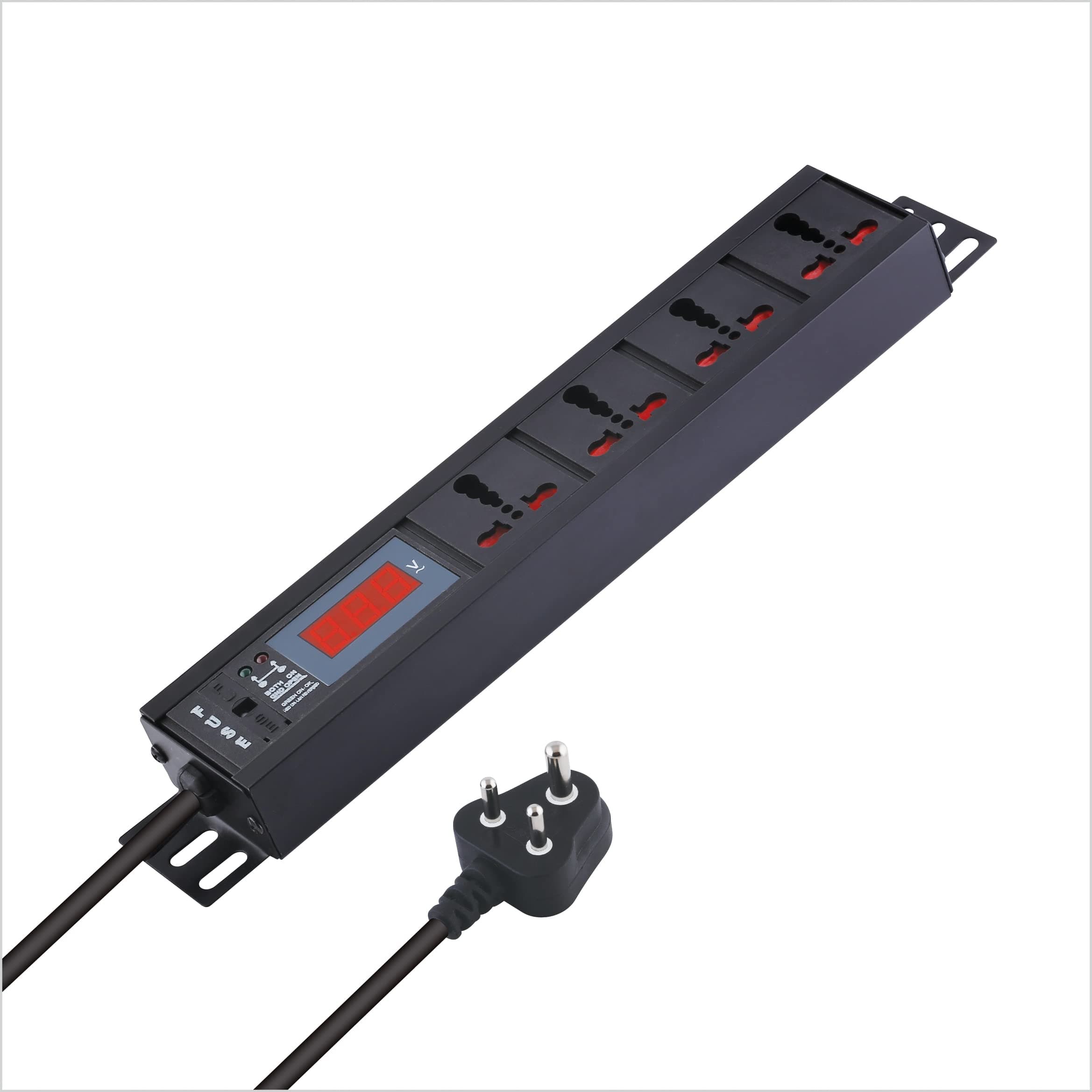 MX 5‑Outlet Extension Board 1500 W 6 A with Live Voltage Display – ISI‑Marked 0.75 mm² Cable, Built‑in Fuse & Master Switch, Wall/Rack Mount, 5 m Cord (4-Outlet/ 6-16 Amp/Voltage Display, 1.5 Meter)