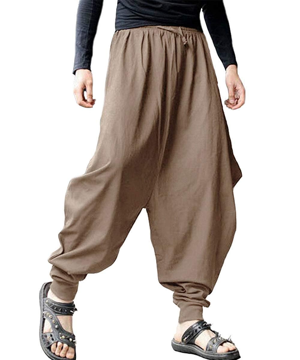 AITFINEISM Men's Casual Baggy Boho Aladdin Hippie Yoga Harem Pants (29-32, Beige)