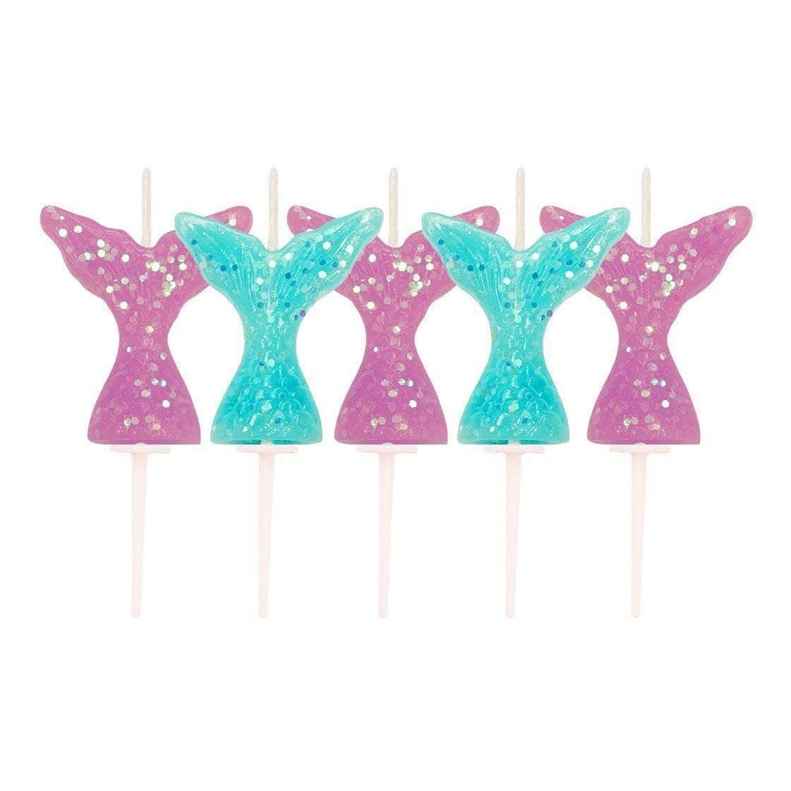 Anniversary House Glitter Mermaid Tail Pick Candles,Purple & Aqua,7 centimeters