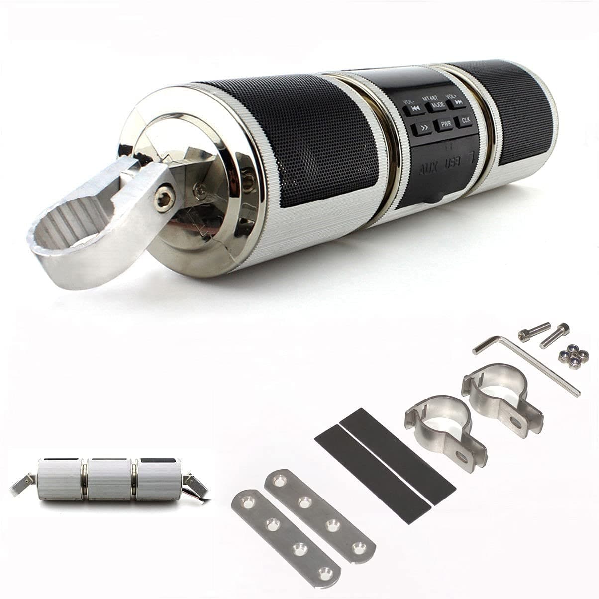 Motorcycle Bluetooth Audio Sound System MP3 FM Radio Stereo Speakers Waterproof Silvery