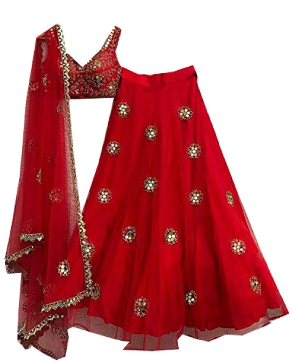 Nityanta fab Women's Cotton Lehenga Choli (NF-732_Red_Free Size)