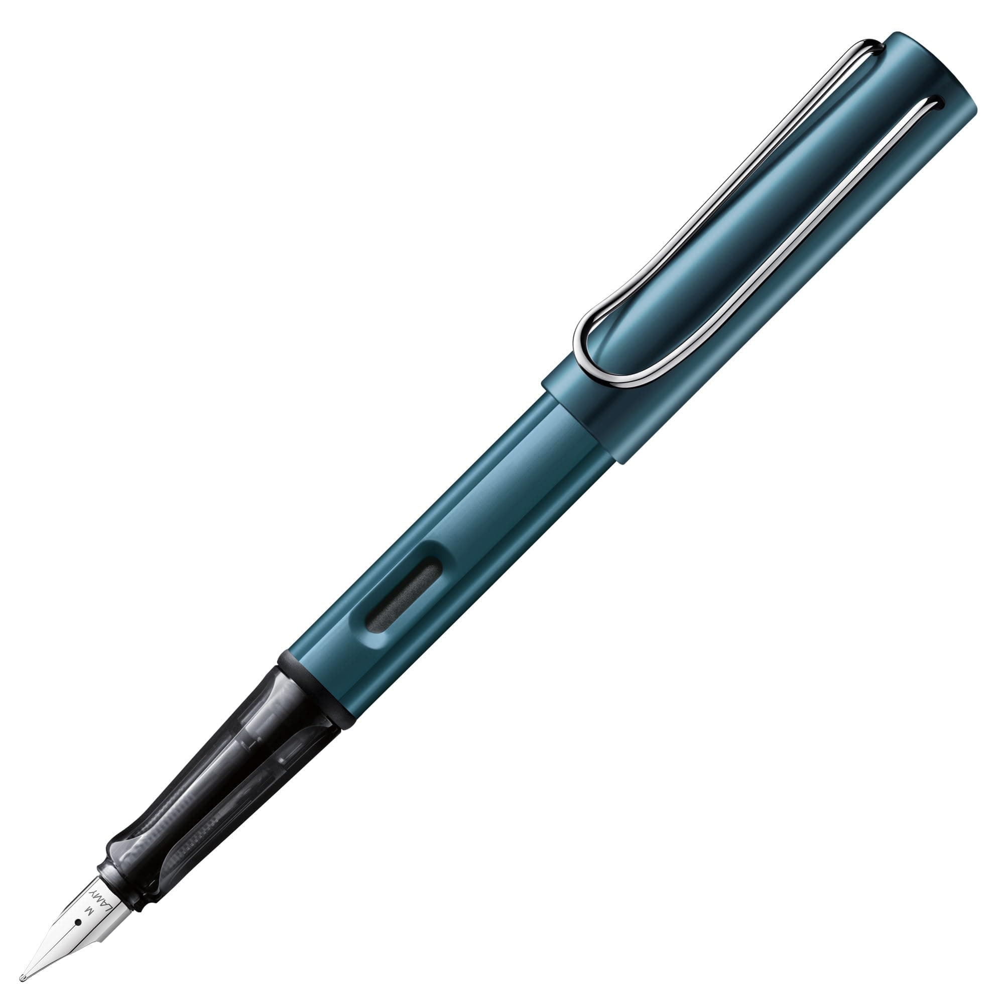 Lamy AL-star 0D4 Lightweight Aluminium Fountain Pen in Petrol Blue with Ergonomic Grip and Polished Steel Nib Line Width Medium Includes Ink Cartridge T 10 Blue
