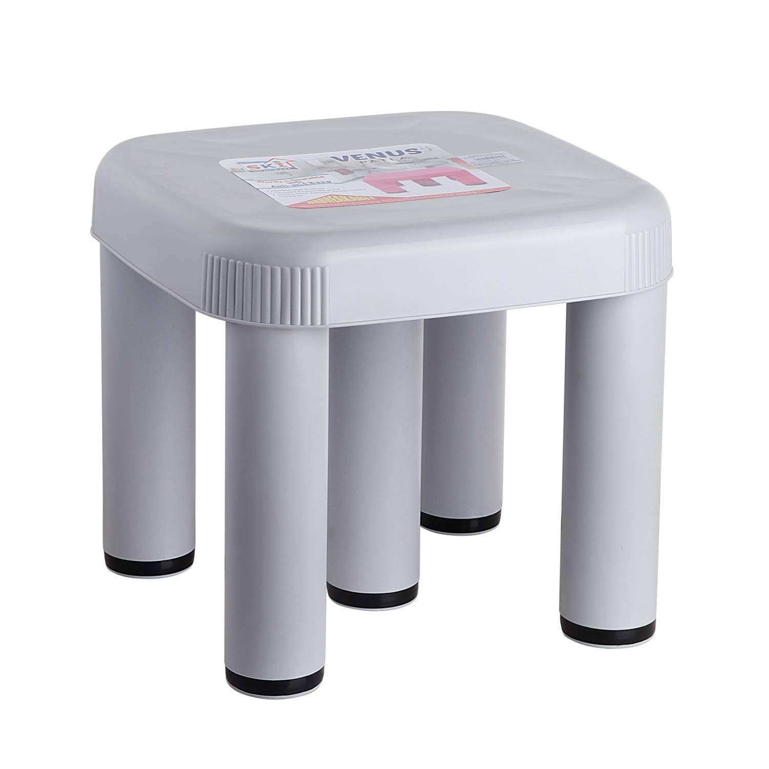 Ski Venus Jumbo Plastic Stool | Strong & Unbreakable | Anti-Slip | Useful in Bathroom/Office/Kitchen/Hospital/Factory (Light Grey)