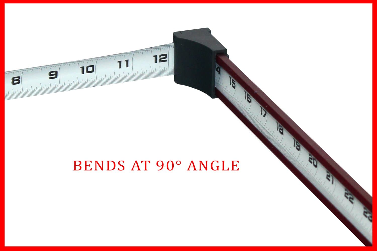 is a measuring tape designed to measure at 90 degree angles. This one of a kind tool measures up to 24"