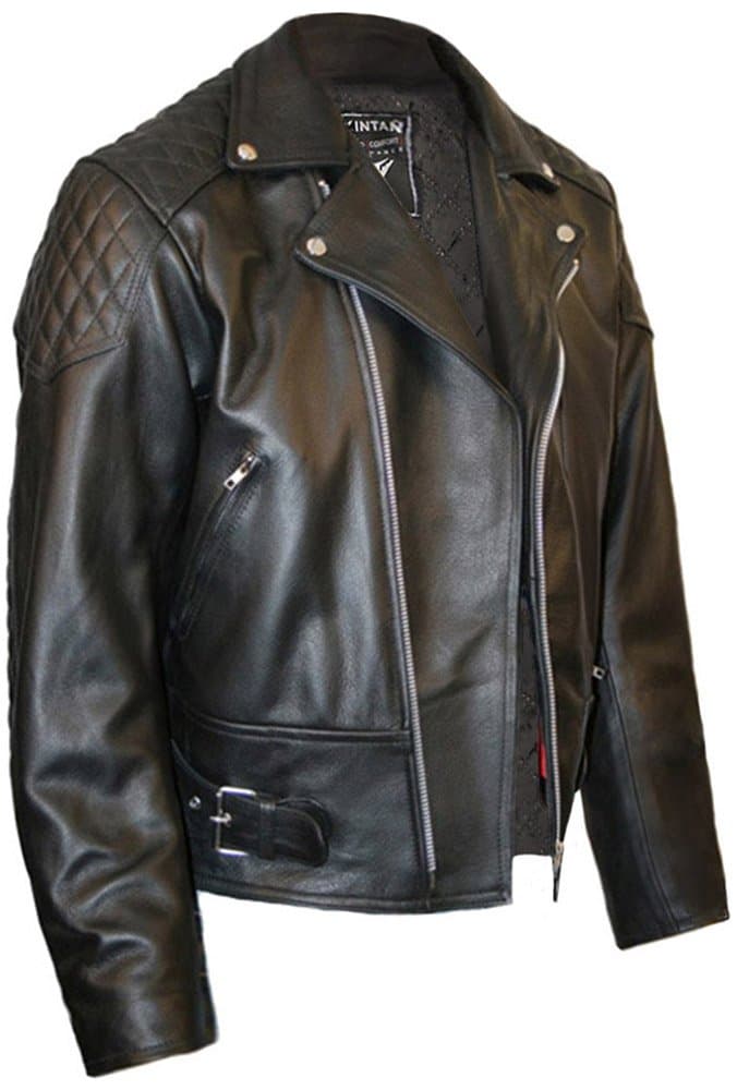 Mens Leather Biker Motorcycle Jacket Black