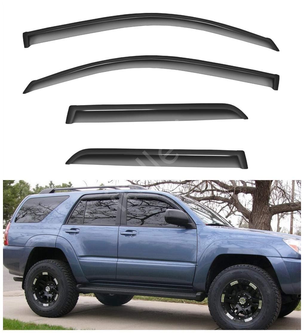 4pcs Outside Mount Dark Smoke Sun/Rain Guard Front+Rear Tape-On Auto Window Visors Compatible with 03-09 4Runner