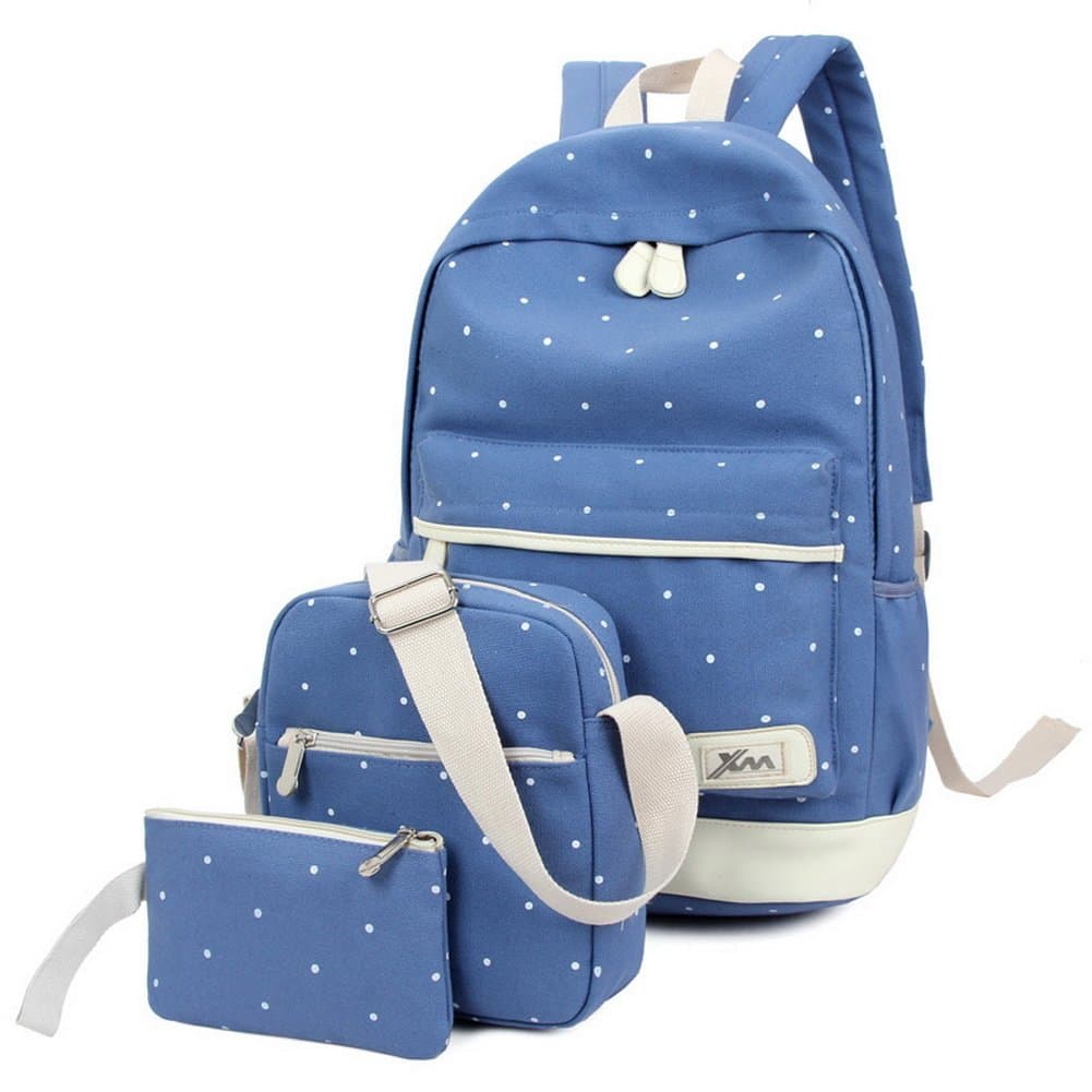 Viniolve Canvas Dot Backpack Cute Lightweight Bookbag School Shoulder Bags for Teen