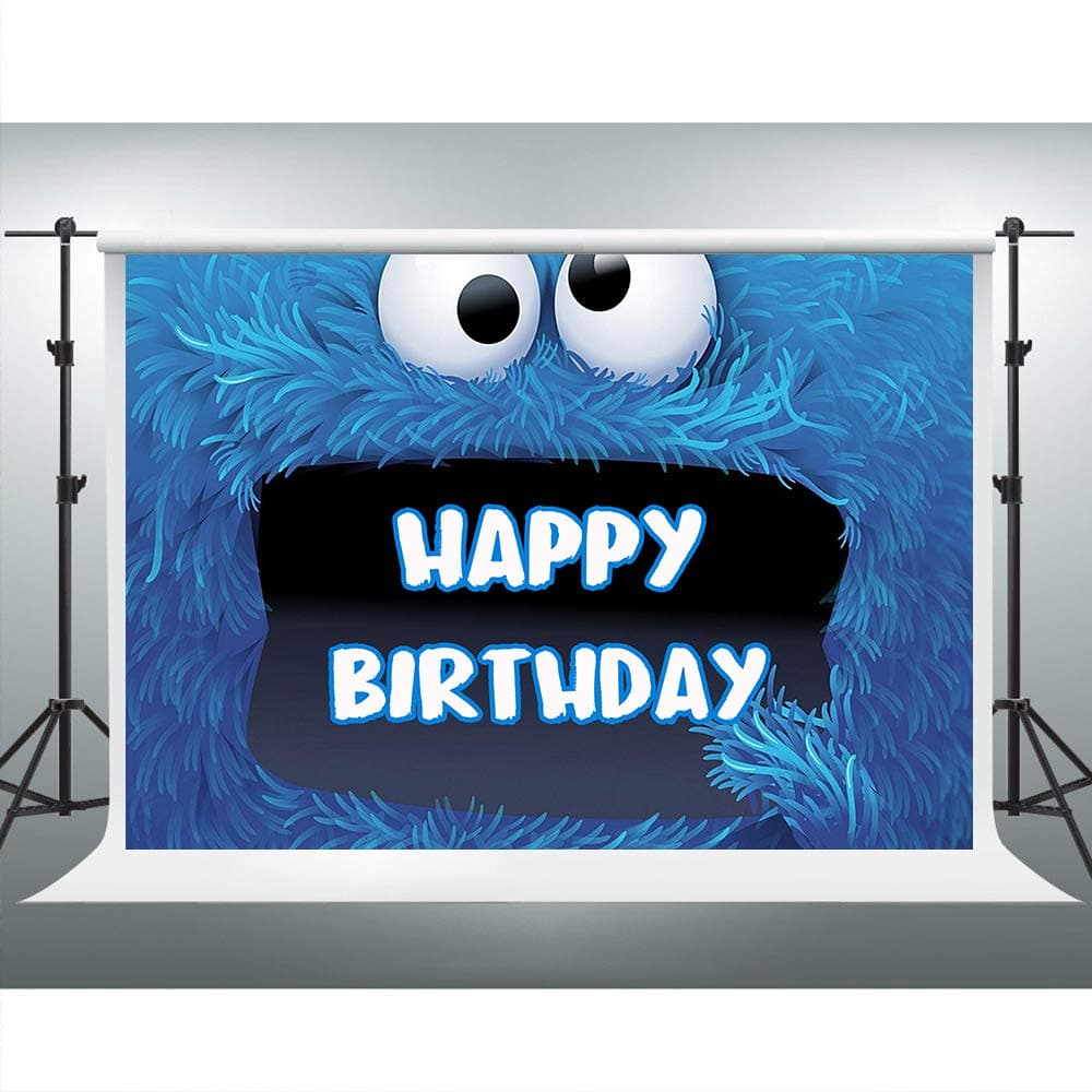 Gsinnerlink Cartoon Monster Backdrop for Cookies Monster Birthday Party Street Happy Birthday Background 7x5ft Photo Booth Banner for Cake Table Supplies ZYVV0687