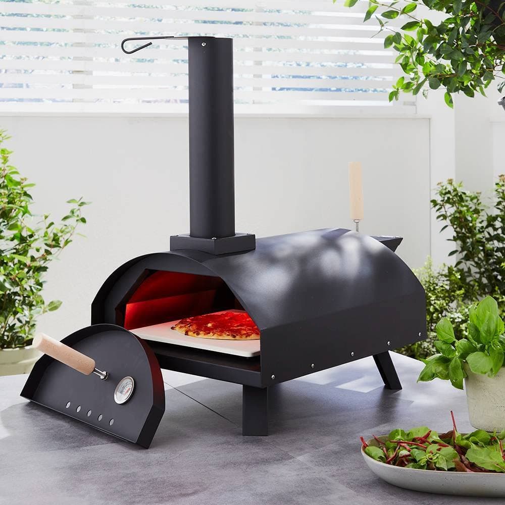 Pizza Oven 13” BBQ Smoker Multi Fuel Charcoal Briquettes, Pellet and Wood Fired Pizza Maker for Garden Outdoor - Portable Oven with Thermometer