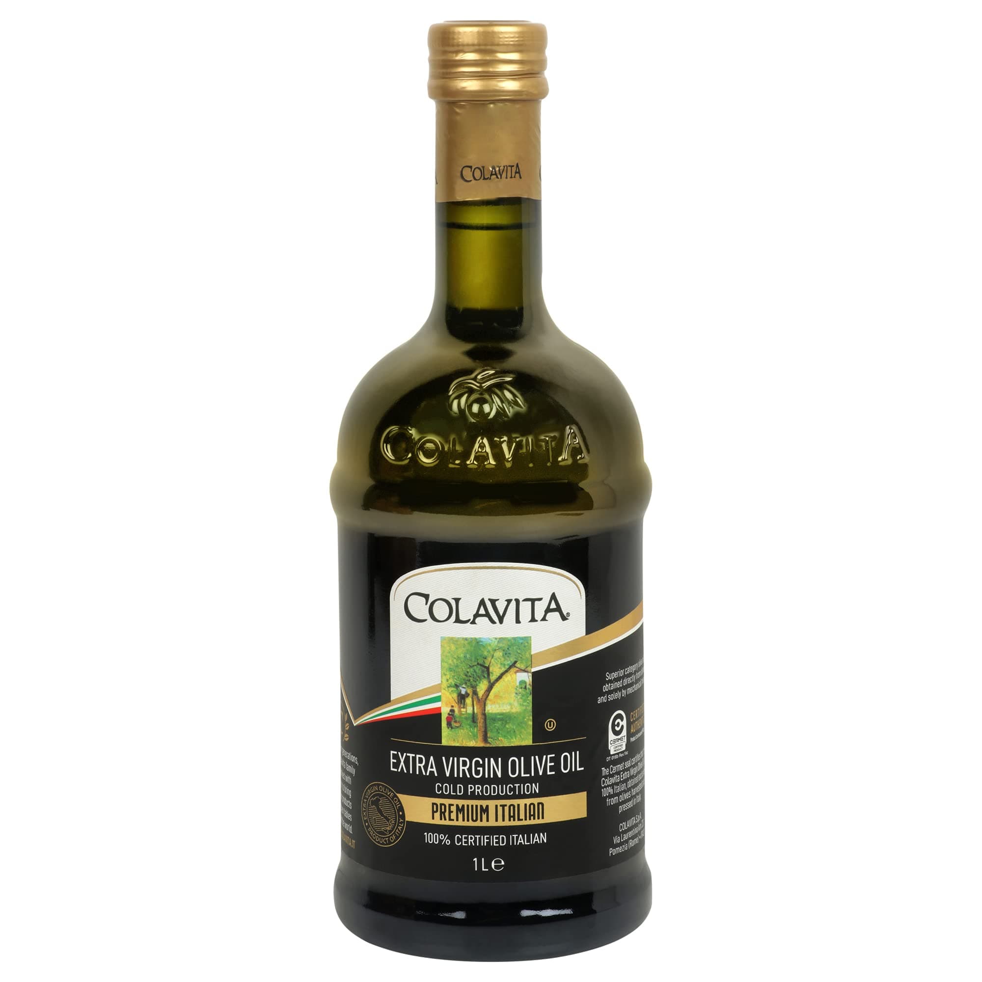 Colavita Extra Virgin Olive Oil (1L) | Cold Pressed Oil from Italian grown Olives | Premium Olive Oil for Cooking, Dips and Marinades | Timeless Bottle Pack
