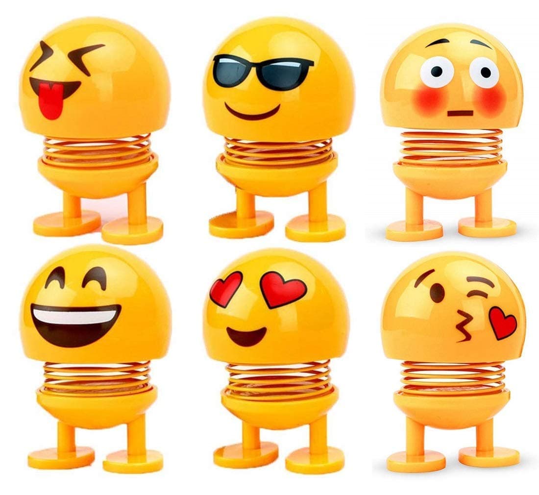 GS Grow n Shine Plastic Smiley Shaking Head Dolls Figurine Car Ornament, Yellow, 6 Pieces