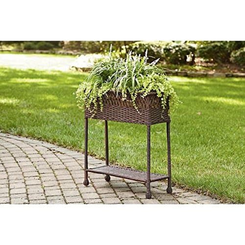 Plant Stand Outdoor Patio Garden Wicker Rectangle Vintage Inspired