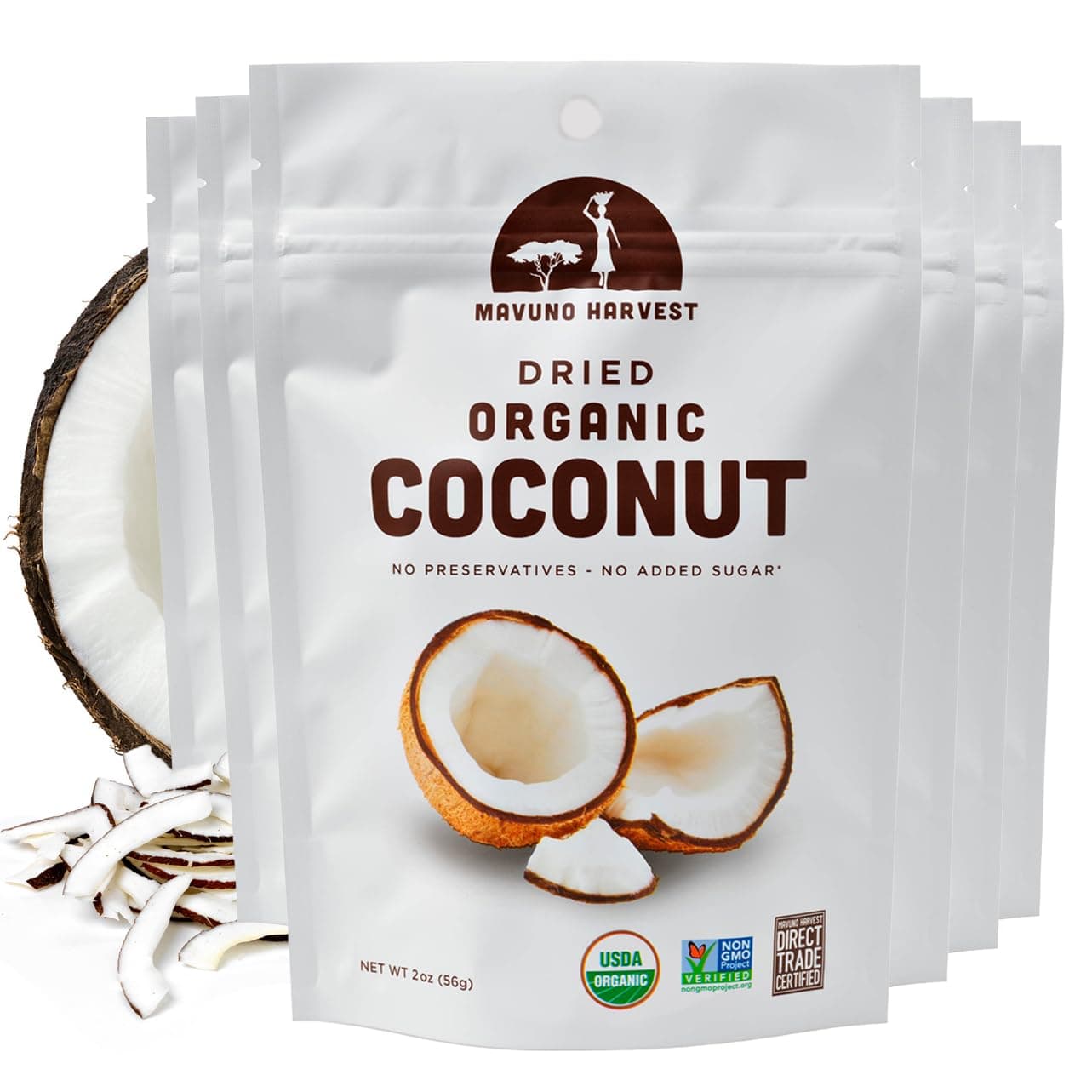 Mavuno Harvest Dried Fruit Snack Coconut Chips | Organic Unsweetened Dried Coconut Strips | Gluten Free Snack | Healthy Snacks for Kids & Adults | Vegan, Non-GMO, Direct Trade | 2 Ounce