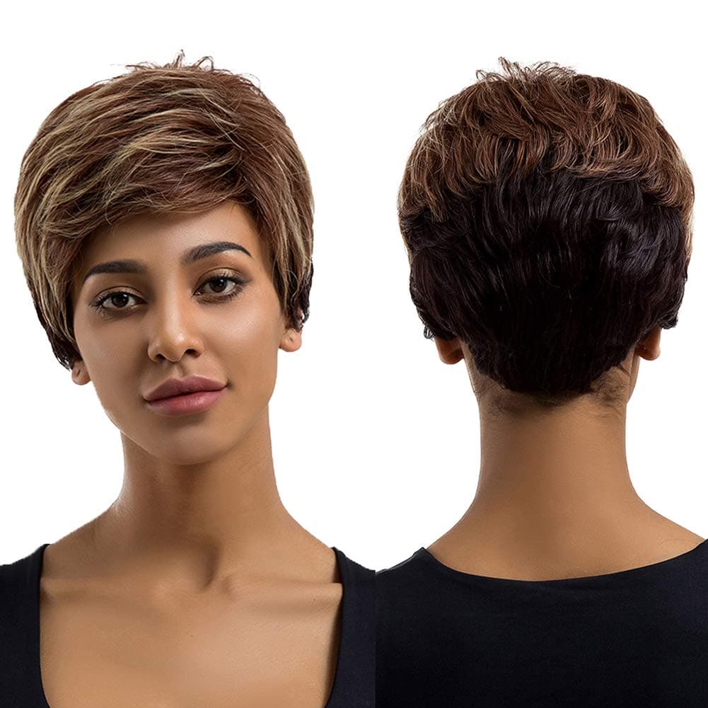 Beautiful Wigs, Mix Color Short Human Hair Wig Women Charming Daily Party Cosplay Hairpiece