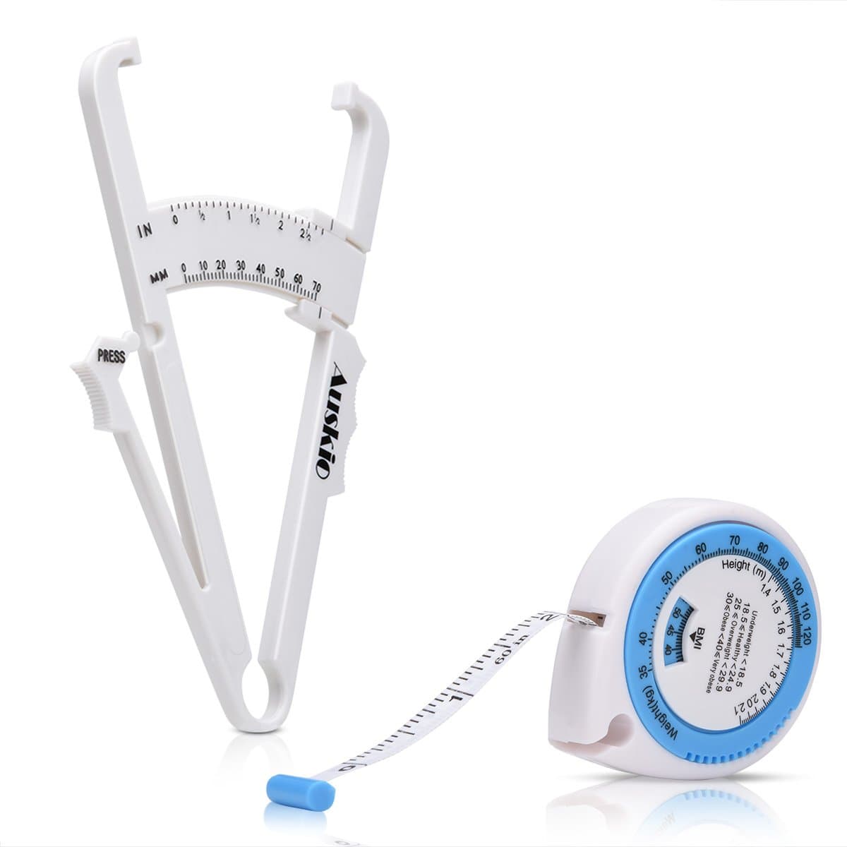Auskio Calipers Personal Body Fat Tester Online Body Fat Percentage Calculator Tracking Fat Plan with Fitness Charts Tape Measure Included for Lady and Gentleman