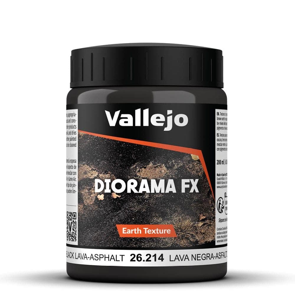 Vallejo - Diorama FX Earth Textures | Black Lava - Asphalt 200 ml (6.76 fl.oz.) | Premium Acrylic Color For Modelers & Miniature Enthusiasts
