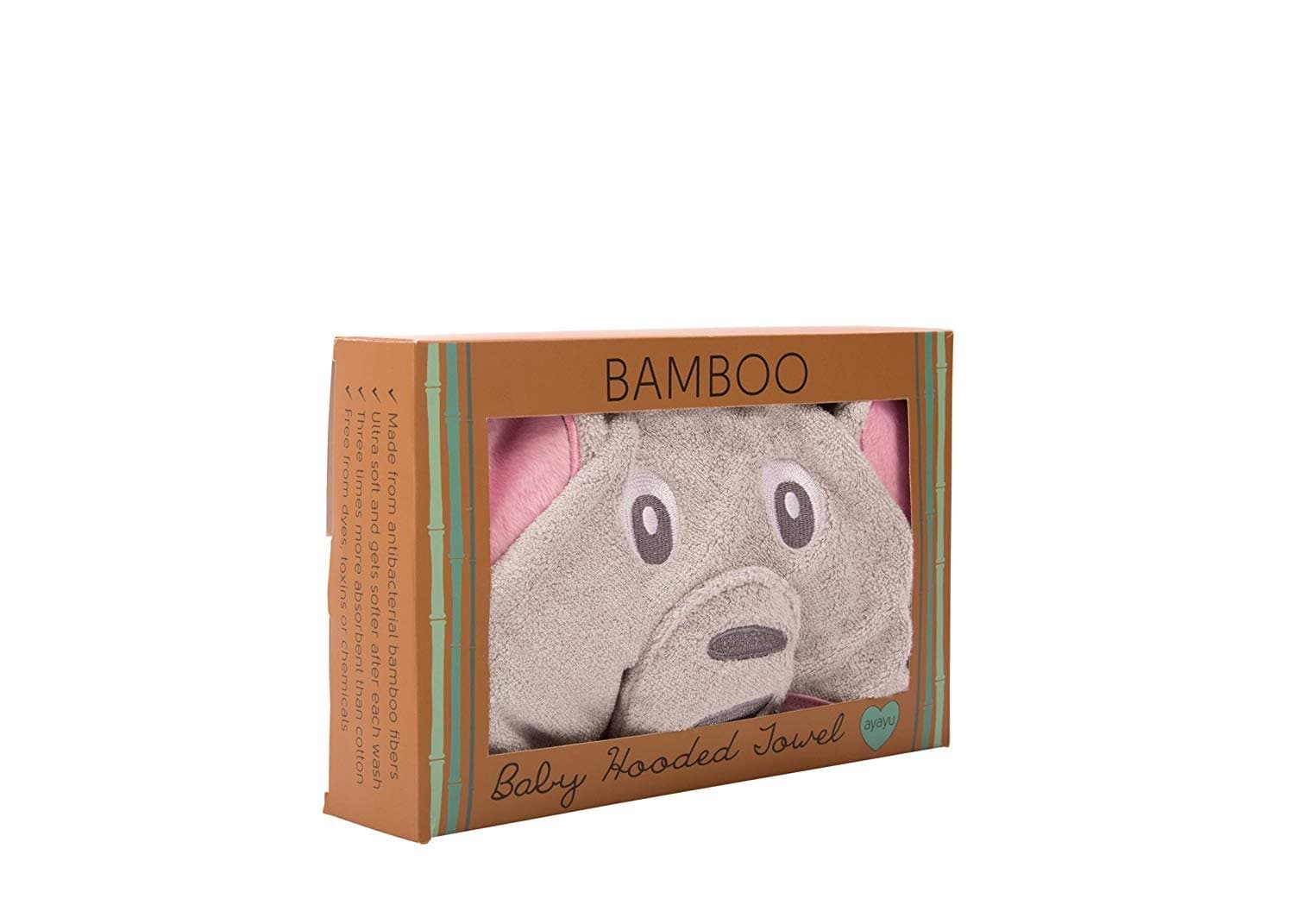 Ayayu Baby Animal Face Hooded Bath Towel, Grey/Pink