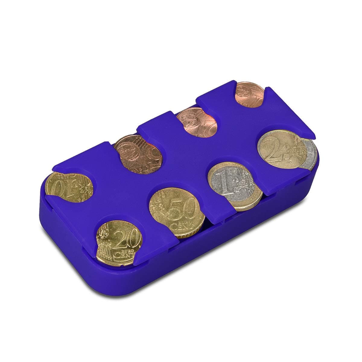 Holder for Euro Coins - 8 Dispensers from 1 Cent to 2 Euros - EU Coin Money Change Sorter Classifier Organiser - Blue