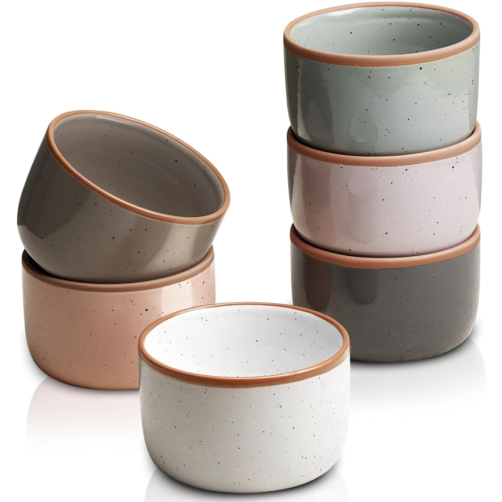 Baking Dish Set of 6, 6 oz White Porcelain Ramekins, Oven Safe, Dishwasher Safe, Round Shape, Ideal for Souffle, Creme Brulee, Lava Cakes, Dipping Sauces