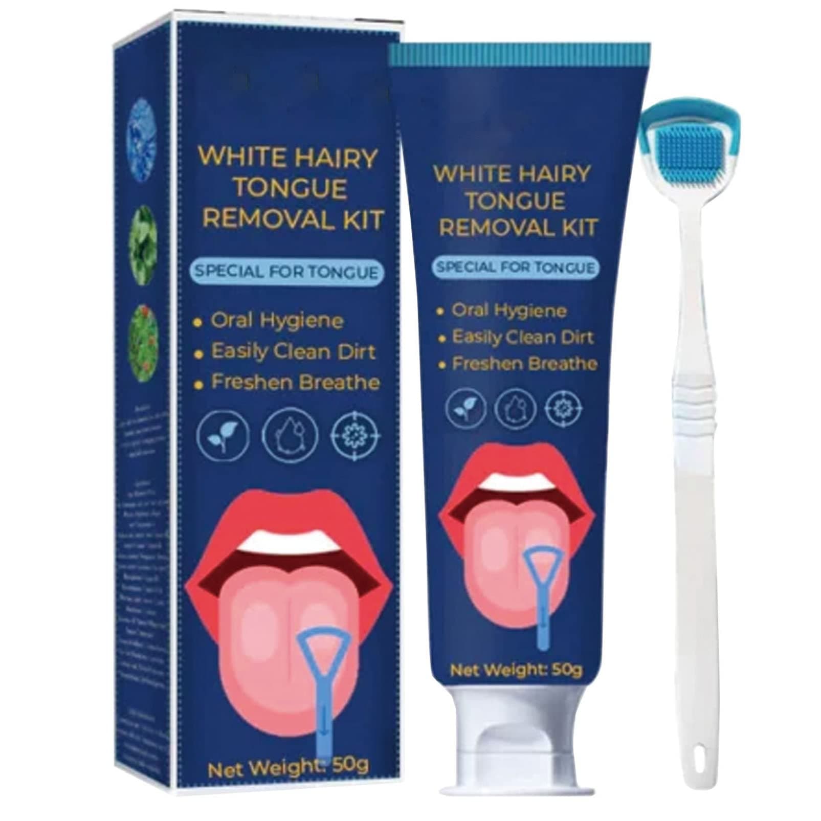 Tongue Cleaner Gel with Tongue Brush, Tongue Cleaning Gel Set, Tongue Scraper, Fresh Mint Tongue Cleaner Gel, Fresh Mint Tongue Cleaner Gel for for Reduce Bad Breath and Maintain Mouth Health(50g)