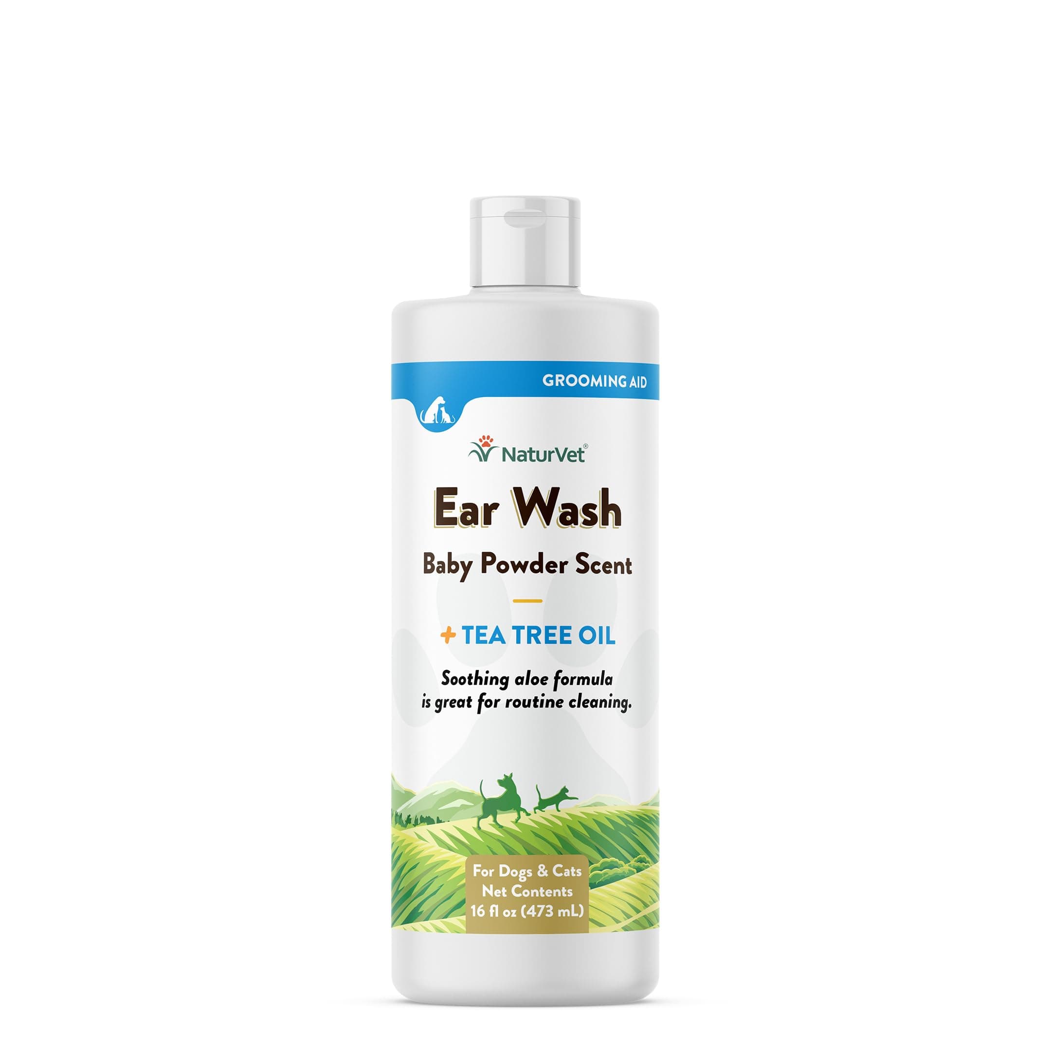 NaturVet Ear Wash Liquid Supplement for Dogs & Cats – Pet Health Supplement Cleans Dog, Cat Ear Canals – Includes Aloe, Tea Tree Oil – Helps Remove Pet Ear Wax, Dirt, Debris – 16 Oz.