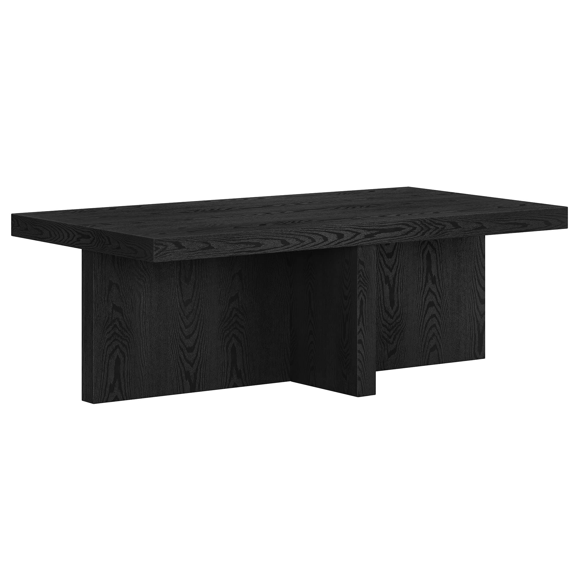 44" Rectangular Wood Pedestal Low-Profile Coffee Table for Living Room, Family Room, or Office, Natural Black