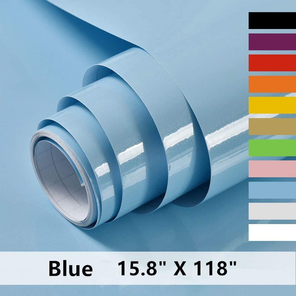Blue Self Adhesive Paper Decorative Self-Adhesive Film Waterproof Furniture Self Adheisve Paper Vinyl Film for Countertop Cabinet, Durable,Leave No Glue Surfaces Easy to Clean15.8" X 118"